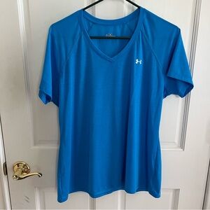 UNDER ARMOUR Womens V-Neck Short Sleeve Top Size XL Aqua Blue